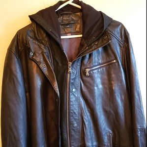 John Varvatos Leather Jacket with Hoodie